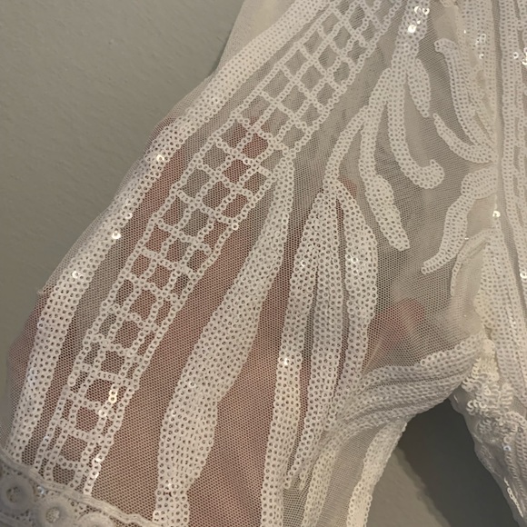 V Neck Mesh Lace and Sequins Mini Dress - Picture 4 of 4